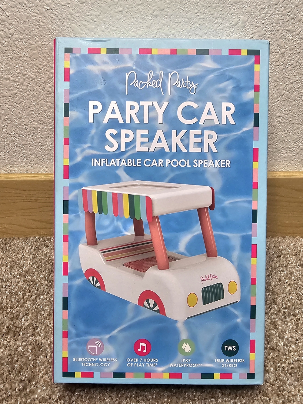 Packed Party Party Car Speaker - White, Pink & Multicolor Canopy